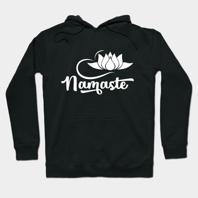 White text Namaste Hoodie by TheBlackCatprints